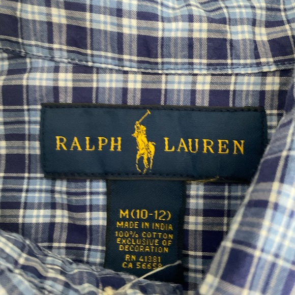Ralph Lauren Classic Blue and White Plaid Button Down Shirt Size 10/12 Boy - Picture 2 of 7